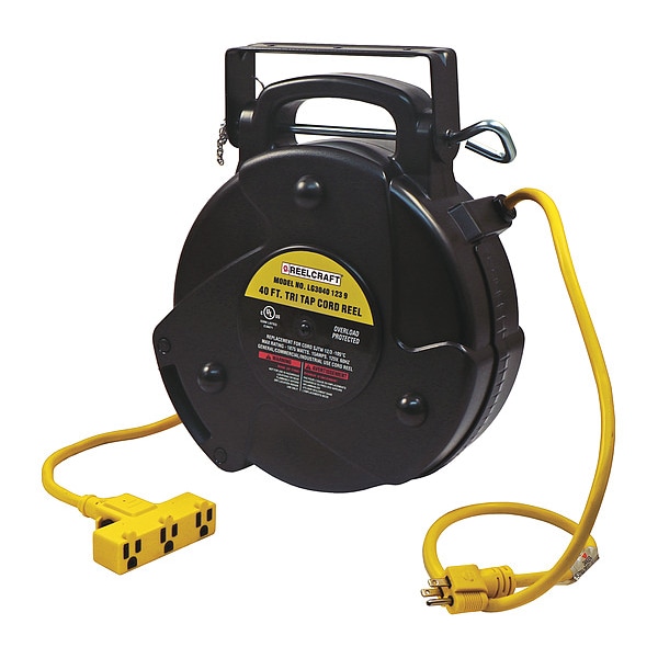 Reelcraft 40 ft. 12/3 Power Cord Reel 15 Amps 3 Outlets 125V Voltage