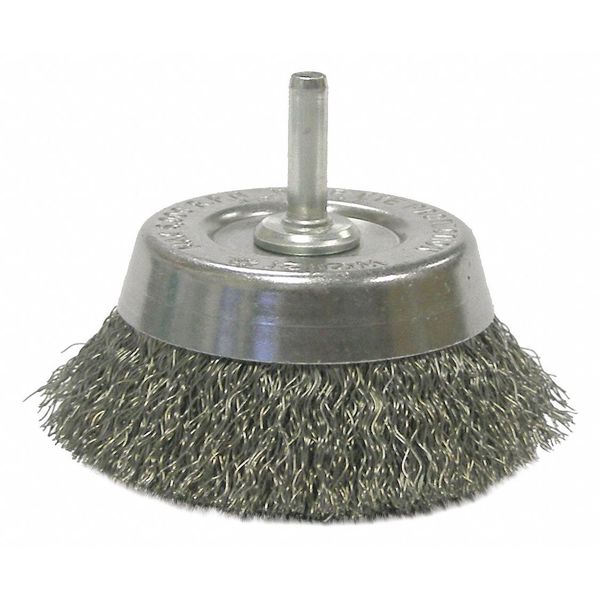 Weiler 2 3/4" Crimped Wire Utility Cup Brush .0118" Steel Fill 1/4" Stem 14302