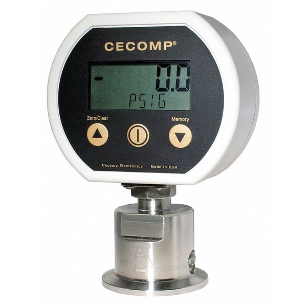 Cecomp Digital Sanitary Pressure Gauge, 0 to 30 psi, 1-1/2" Triclamp, Plastic, Gray DSGB315N30PSIA