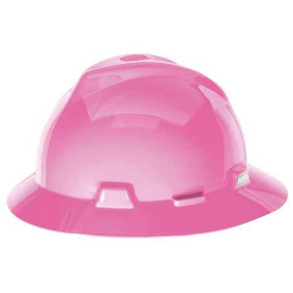 Msa Safety Full Brim Hard Hat, Type 1, Class E, Ratchet (4-Point), Hot Pink 10156373