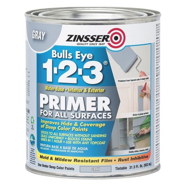Zinsser Primer, Water, 1 qt, Gray, Interior/Exterior 286258 Zoro