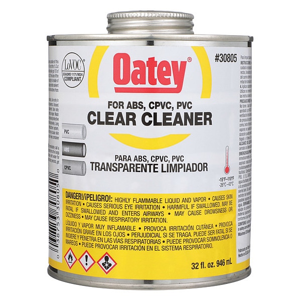 Oatey PVC Cleaner, Clear, 32 oz. 30805 Zoro
