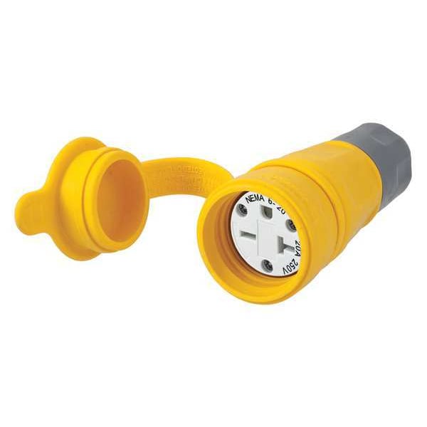 Hubbell Watertight Straight Blade Connector, 6-20R, 20A, 250VAC, Yellow HBL15W48
