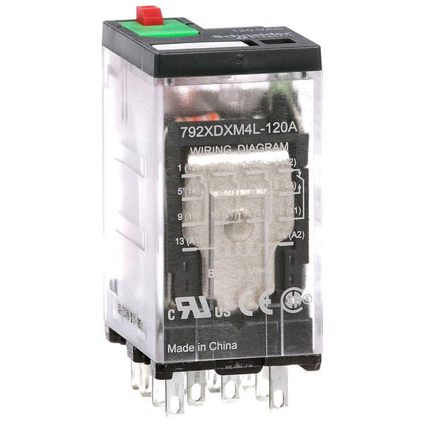 Schneider Electric General Purpose Relay, 120V AC Coil Volts, Square, 14 Pin, 4PDT 792XDXM4L-120A