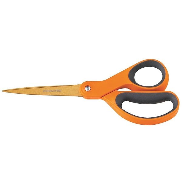 Fiskars Scissors, 8 In L, Orange/Gray, Ambidextrous 142440-1002 | Zoro
