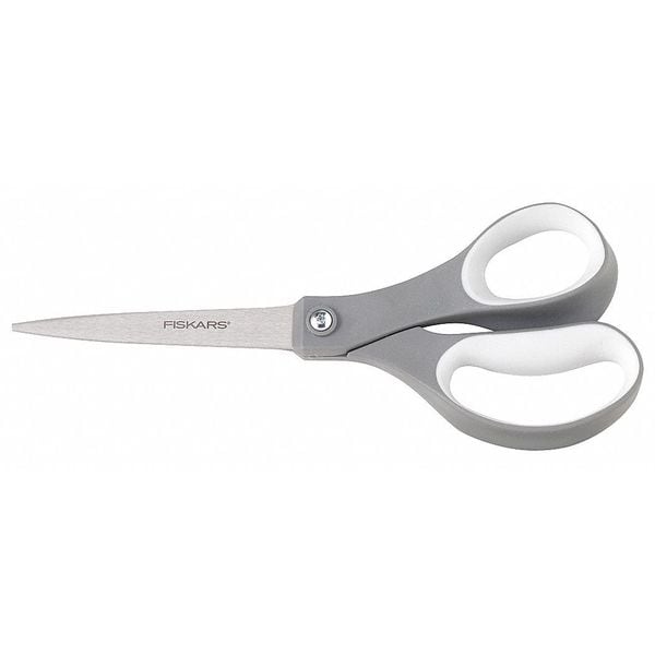 Fiskars Scissors, 8 In L, Gray/White, Ambidextrous 01004761J Zoro