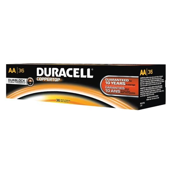 Duracell Coppertop AA Alkaline Battery, 1.5V DC, 36 Pack