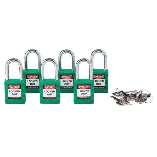 Brady Lockout Padlock, KA, Green, 1-3/4"H, PK6 105893