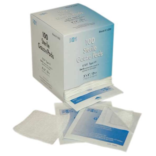 First Aid Only Gauze Pad, Sterile, White, No, Gauze, PK100 3202 Zoro