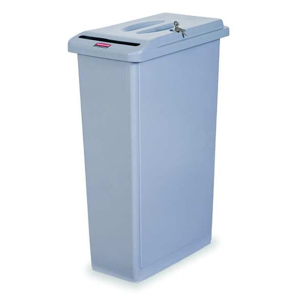 Rubbermaid Commercial 23 gal Rectangular Confidential Waste Container, Gray, 11 in Dia, SnapOn