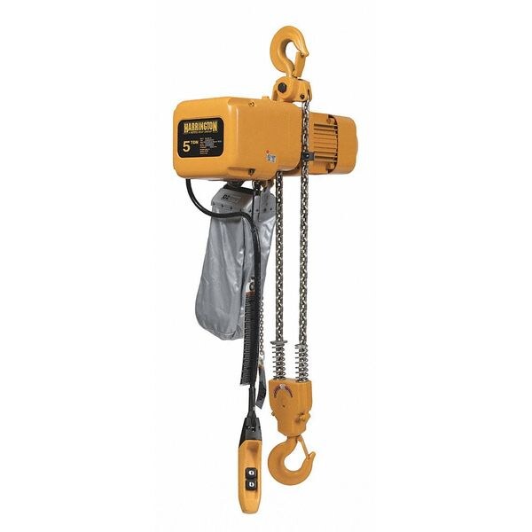 Harrington Electric Chain Hoist, 10,000 lb, 20 ft, Hook Mounted No