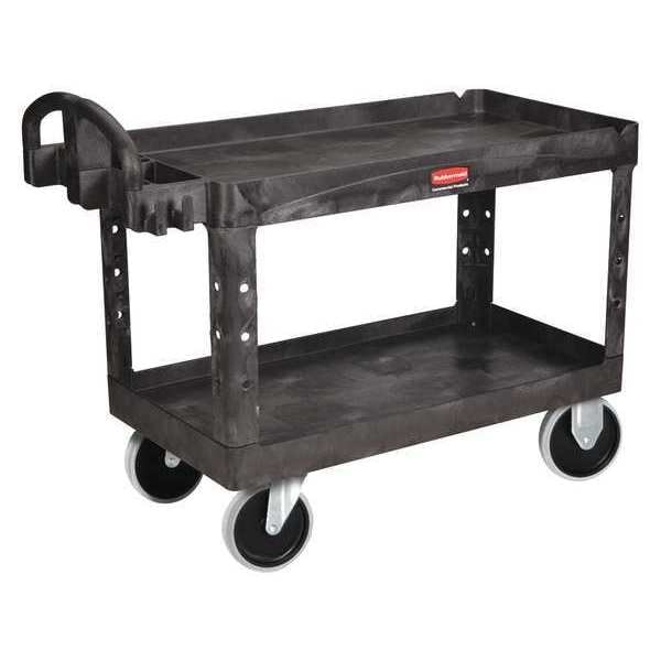 Rubbermaid Commercial Utility Cart with Deep Lipped Plastic Shelves, Plastic, Ergonomic, 2