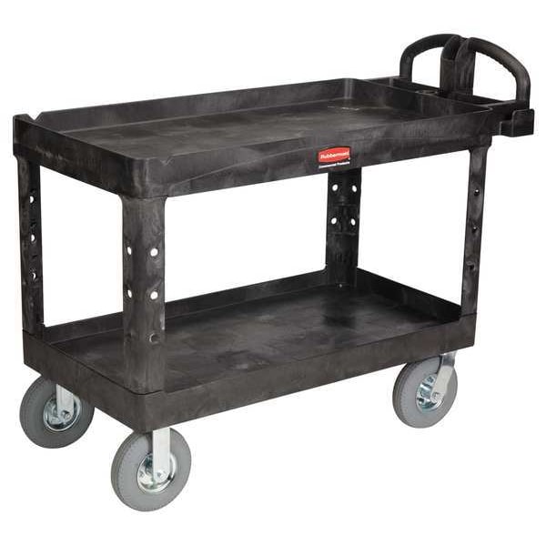 Rubbermaid Commercial Utility Cart with Deep Lipped Plastic Shelves, Plastic, Ergonomic, 2 Shelves, 750 lb FG454610BLA