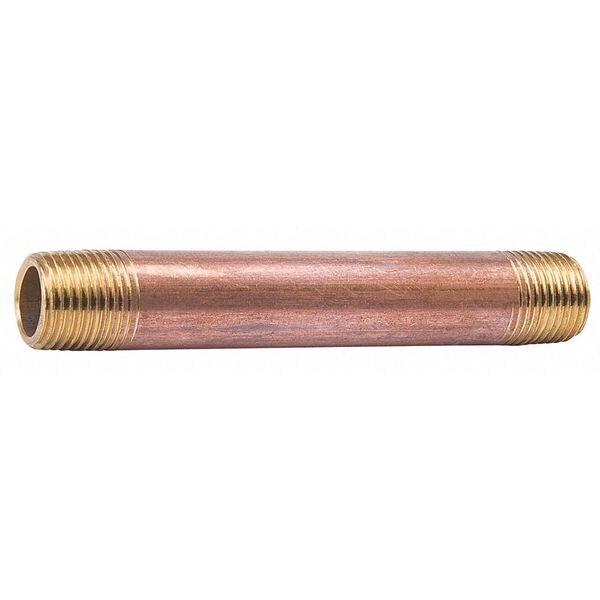 Zoro Select 463-120 Red Brass Pipe Nipple – 1/2" MNPT X 12" Long, Schedule 40, For Air, Water, Steam