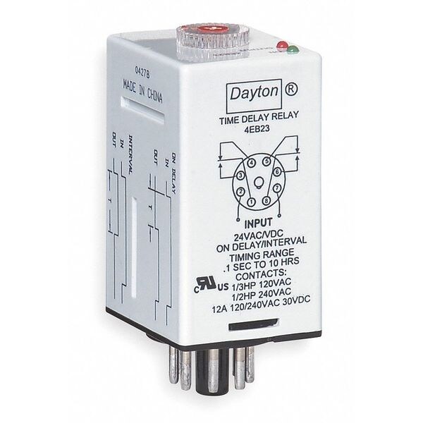 Dayton Time Delay Relay, 24VAC/DC, 12A, DPDT 4EB23 Zoro