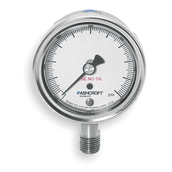 Ashcroft Pressure Gauge, 0 to 200 psi, 1/4 in MNPT, Stainless Steel, Silver 251009SW02LX6B200