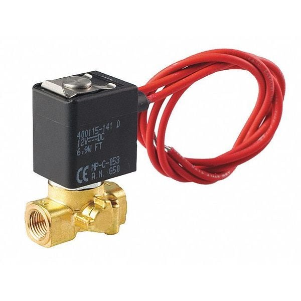 Asco 24V DC Brass Solenoid Valve, Normally Closed, 1/8 in Pipe Size