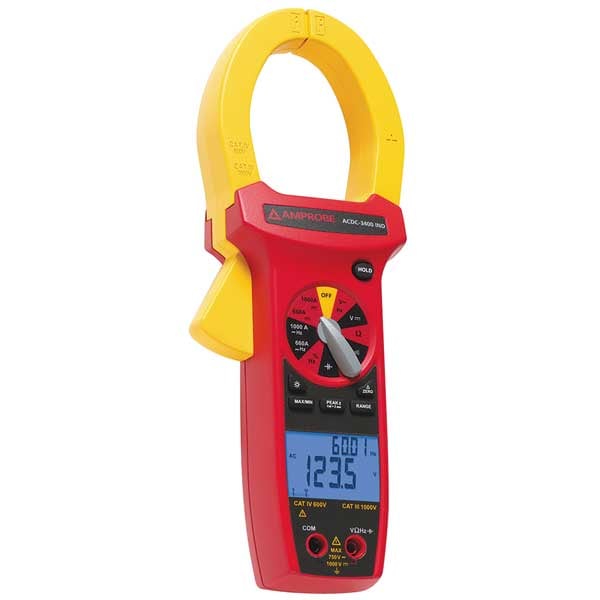 Amprobe Clamp Meter, Backlit, 1,000 A, 2.0 in (51 mm) Jaw Capacity, Cat IV 600V Safety Rating ACDC-3400 IND