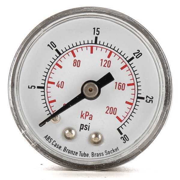 Zoro Select Pressure Gauge, Commercial, 0 to 60 psi, 1 1/2 in Dial, 1/8 in MNPT, Plastic, Black 4FLZ6