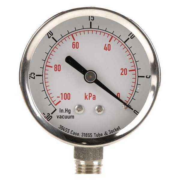 Zoro Select Vacuum Gauge, Test, 21/2 In 4FML8 Zoro
