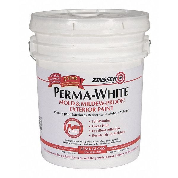 Zinsser Interior/Exterior Paint, Satin, Water Base, White, 5 gal 3100