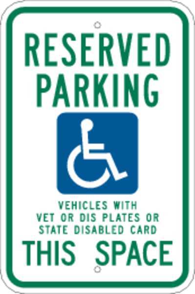Brady Handicap Parking Sign, 12" W, 18" H, English, Aluminum, White 91388