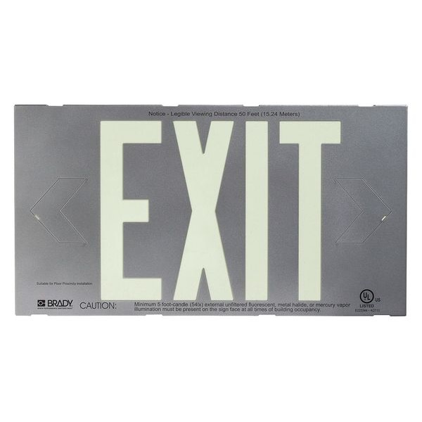 Brady Exit Sign, English, 15-1/4" W, 8-1/4" H, Plastic, Silver 112653B