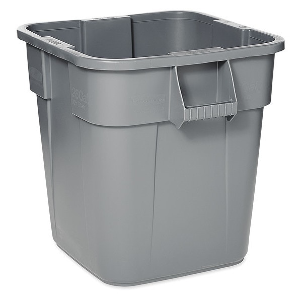 Rubbermaid Commercial 28 gal Square Trash Can, Gray, 25 in Dia, None, LLDPE FG352600GRAY