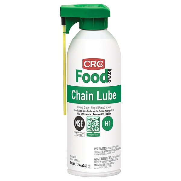 Crc Food Grade Chain Lubricant, H1 Food Grade, 8 to 325 Degree F, 12 oz Aerosol Can, Clear 03055