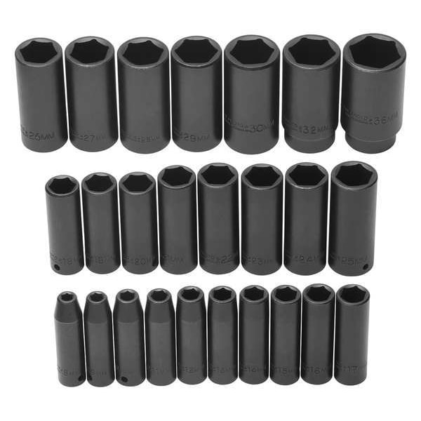 Proto 1/2" Drive Deep Impact Socket Set, Metric, 25 pcs J74216 Zoro