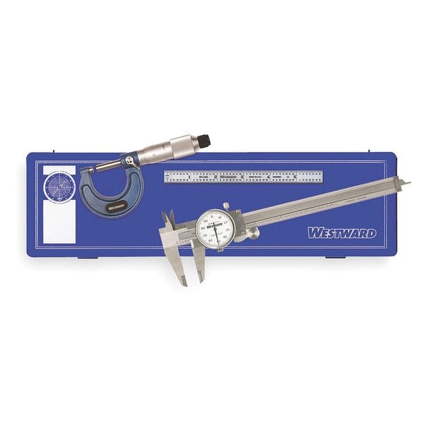 Westward Measuring Tool Kit, 3 Pc, Hardened Case 4KU85