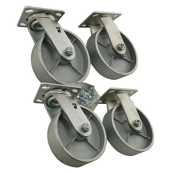 Zoro Select Plate Caster Kit, Steel, 6 in., 900 lb., PK4 4LLN3 Zoro