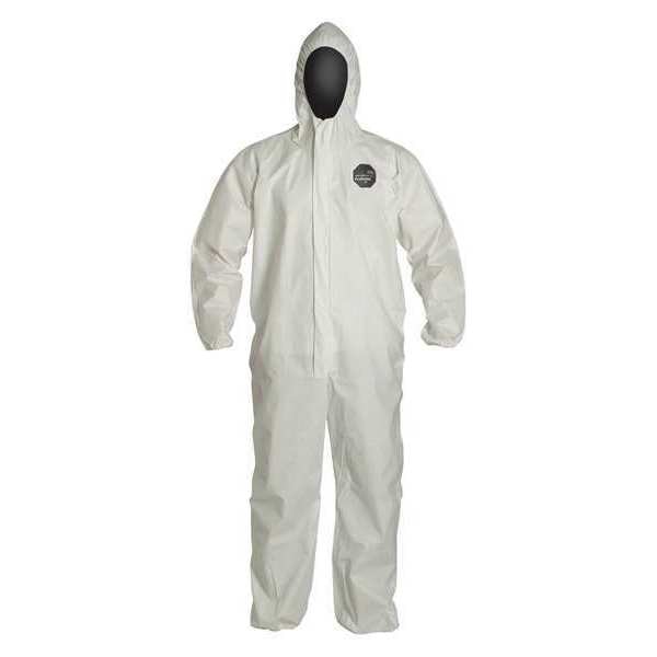 Dupont Hooded Disposable Coveralls, 25 PK, White, Microporous Film Laminate, Zipper NG127SWH5X0025NP