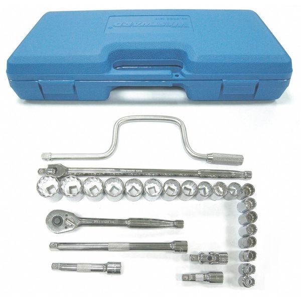 Westward 4LXA6 190.03 1/2 in Drive Socket Wrench Set, SAE, 26 pcs