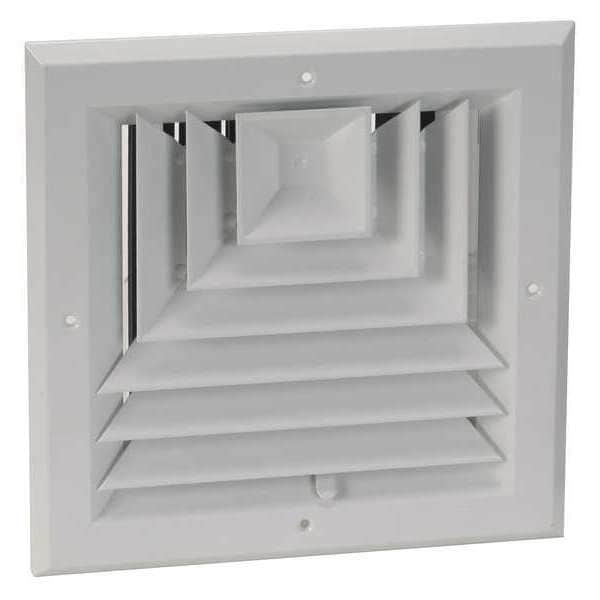 Zoro Select 6 in Square 3-Way Multilouver Ceiling Diffuser, White 4MJJ2