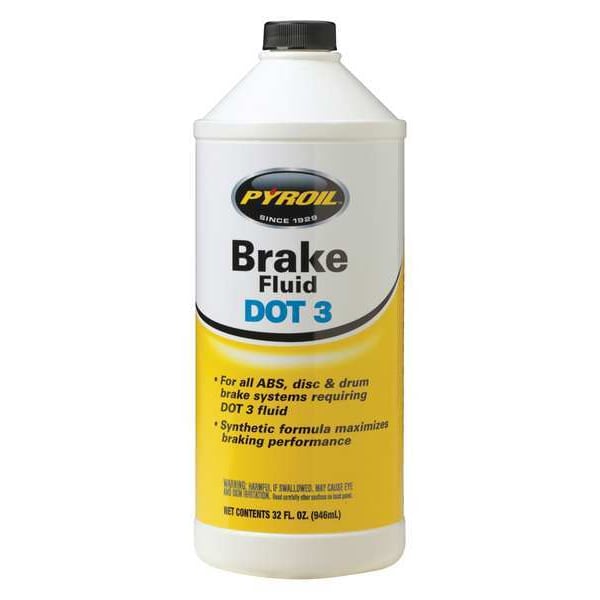 Pyroil Brake Fluid, Bottle, 1 qt, Disc Brakes/Drum Brakes, DOT 3