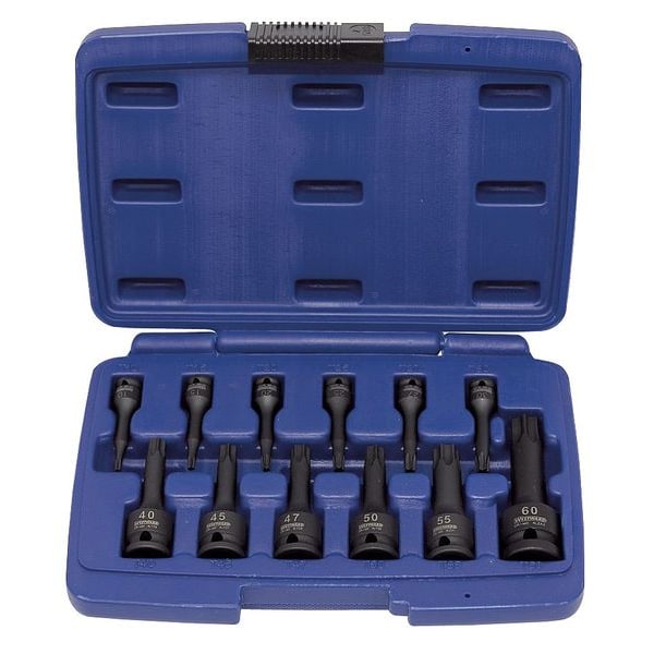 Westward 1/4", 3/8", 1/2" Drive Impact Bit Socket Set, SAE, 12 pcs