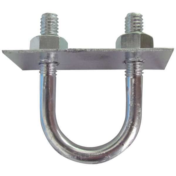 Zoro Select Standard U-Bolt with Mounting Plate, 5/16"-18, 2 3/16 in Inside Ht, 1 3/8 in Inside Wd/Dia, Steel 4P822