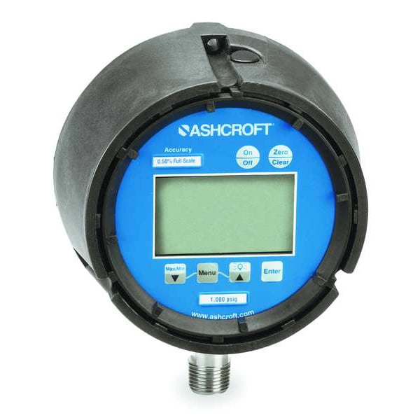 Ashcroft Digital Pressure Gauge, 0 to 100 psi, 1/4 in MNPT, Plastic, Black 452074SD02L100BL
