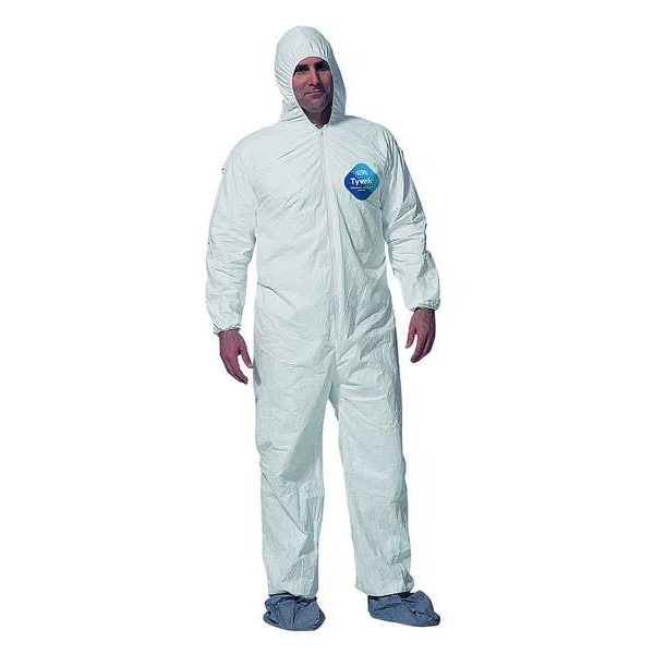 DUPONT Hooded Disposable Coveralls, White, Tyvek(R) 400, zipper