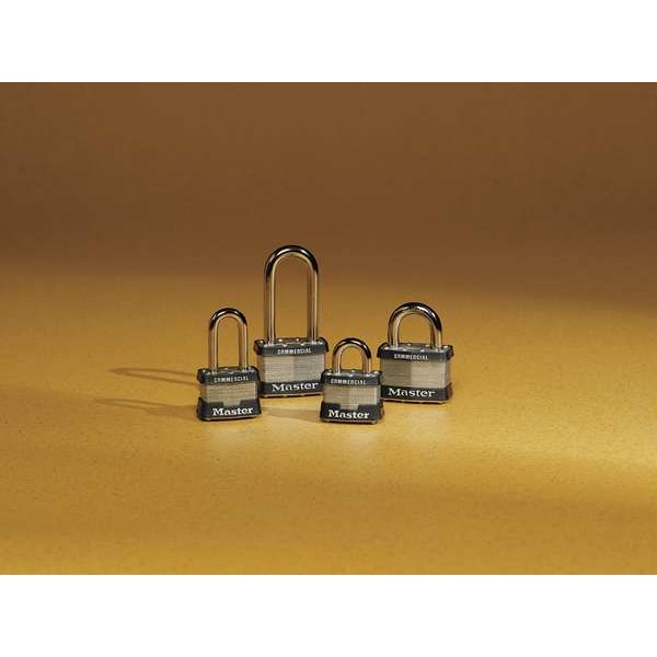Master Lock Padlock, Keyed Different, Standard Shackle