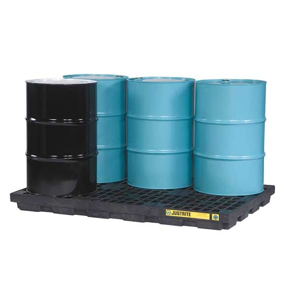 Justrite Drum Spill Containment Pallet, 73 gal. Spill Capacity, 6 Drum, 7500 lb, Recycled Polyethylene 28659