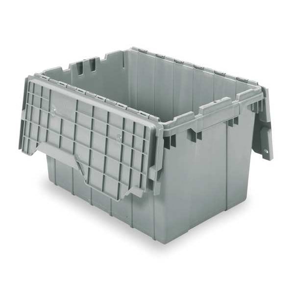 Akro-Mils 12 gal Attached Lid Container, Gray, Plastic, Steel