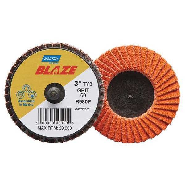 Norton Abrasives Flap Disc, Crs, Grit 36, TY 3, 3in, Blaze 77696090150 Zoro