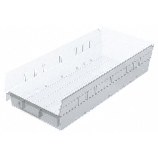 Akro-Mils Shelf Storage Bin, Clear, Plastic, 17 7/8 in L x 8 3/8 in W x 4 in H, 20 lb Load Capacity 30158SCLAR