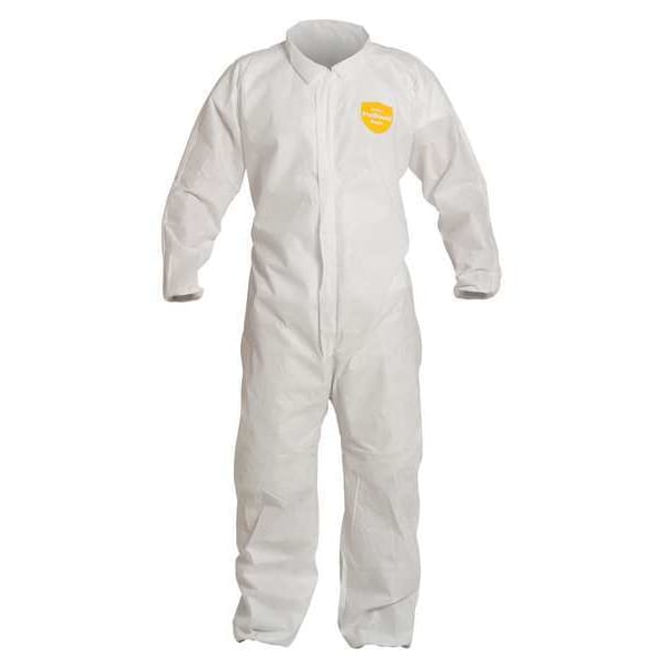 Dupont Collared Disposable Coverall, 2XL, 25 , White, SMS, Zipper