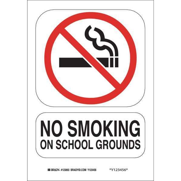 Brady No Smoking Sign, 14" Height, 10" Width, Polyester, Rectangle, English 123896
