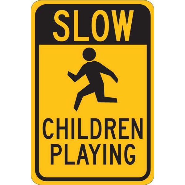 Brady Children at Play Traffic Sign, 18 in Height, 12 in Width, Aluminum, Vertical Rectangle, English 124434