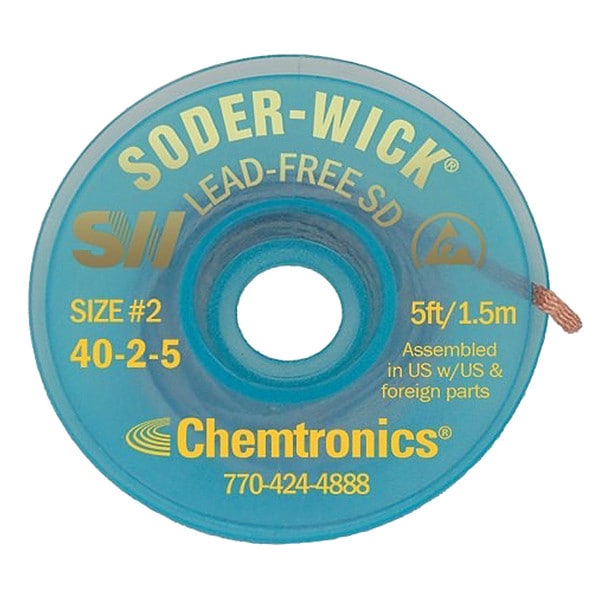Chemtronics Desoldering Wick, 5 ft., 2, Copper 4025 Zoro