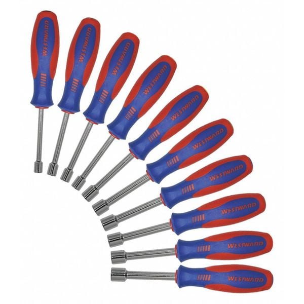 Westward Nut Driver Set, 10 pcs, Hollw Round, Metric 401L18 Zoro